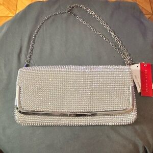 Kelly & Katie Sparkling Silver Rhinestone clutch with long chain